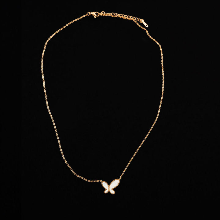 gold plated stainless steel butterfly necklace mother of pearl