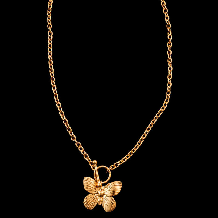 Gold chunky  chain Butterfly necklace flat lay