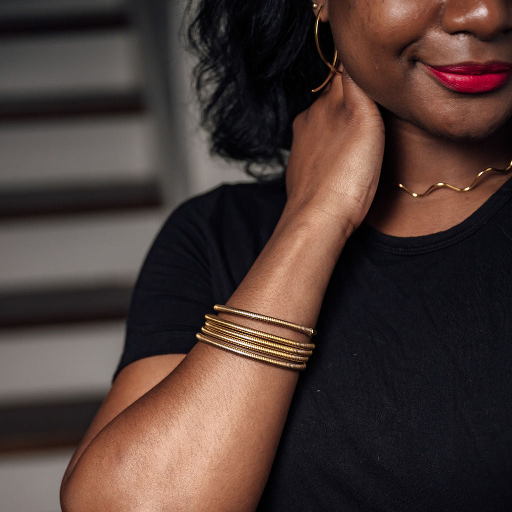 wire wrap coil spring adjustable bracelet cuff gold Kimberly wrap bracelet