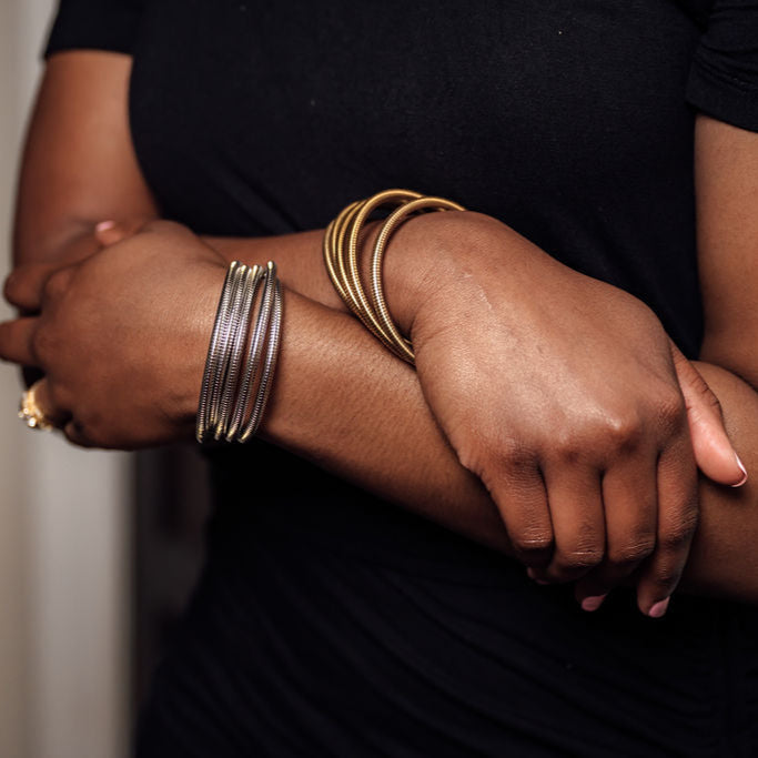 wire wrap coil spring adjustable bracelet cuff gold Kimberly wrap bracelet silver