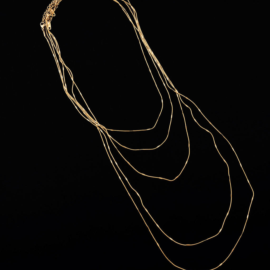gold plated stainless steel liquid gold layered necklaces set of 5 chain necklaces