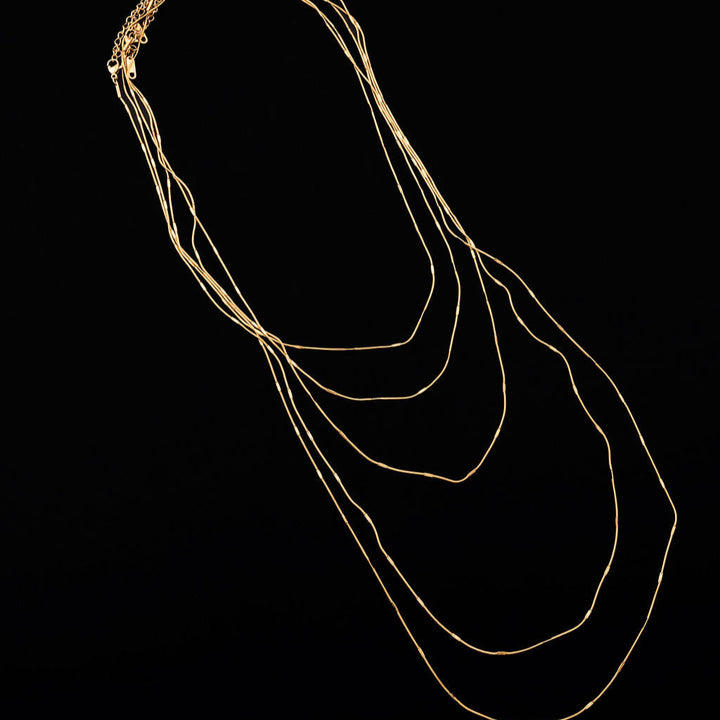 gold plated stainless steel liquid gold layered necklaces set of 5 chain necklaces