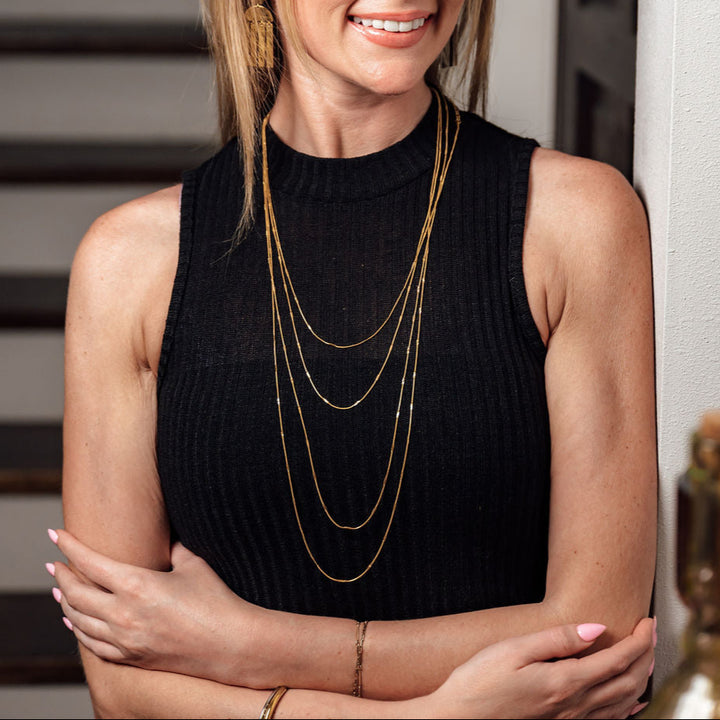 gold plated stainless steel liquid gold layered necklaces set of 5 chain necklaces