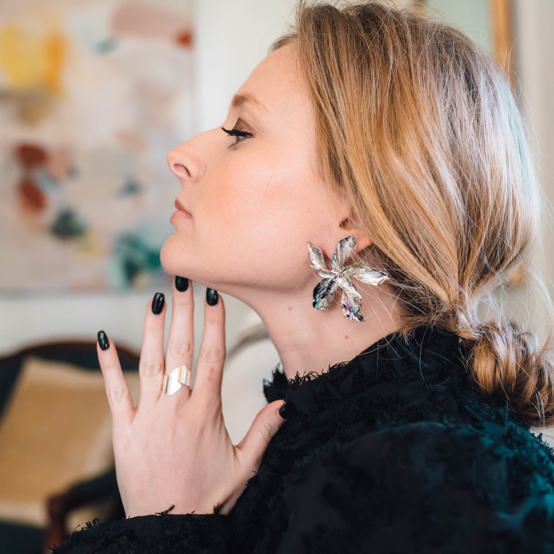 Poinsettia Earrings in Silver
