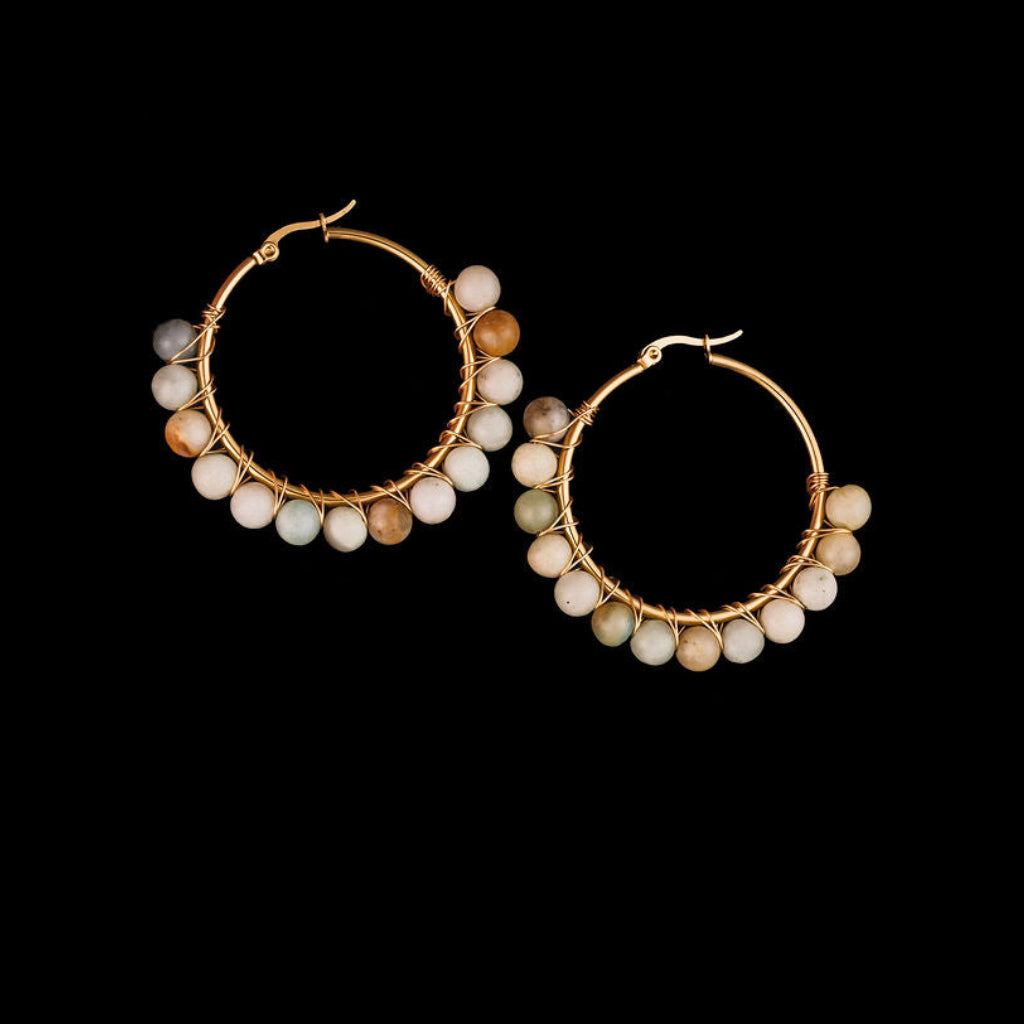 Al  Beaded Hoop Earrings in Amazonite