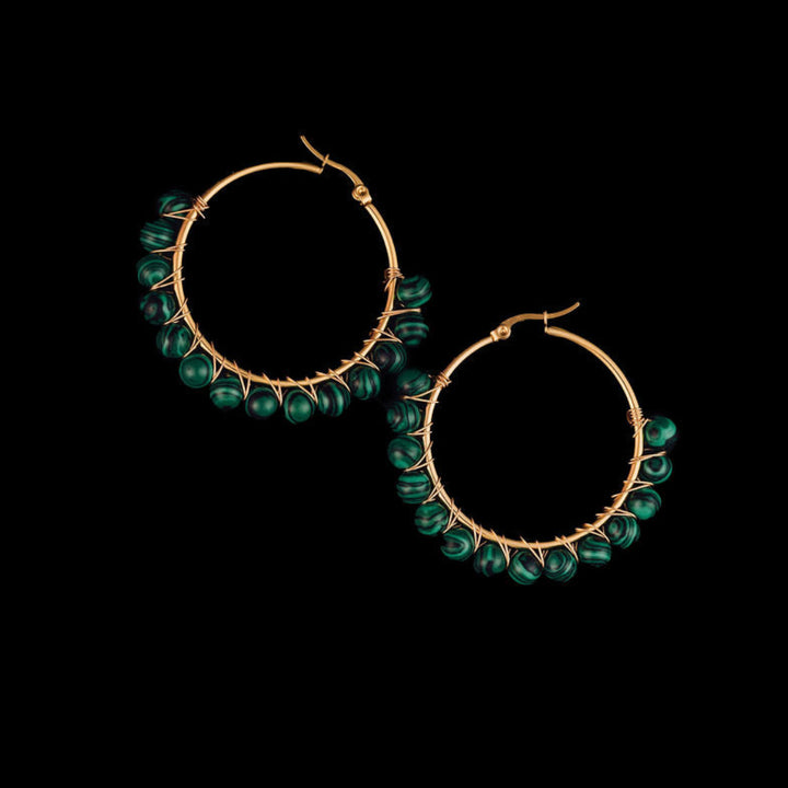 Al Beaded Hoop Earrings in Malachite