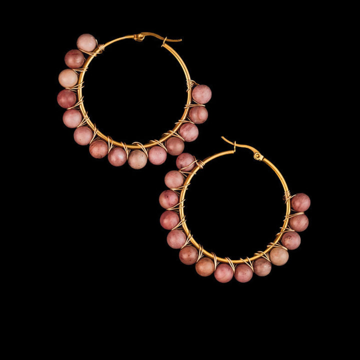 Al Beaded Hoop Earrings in Pink Quartz