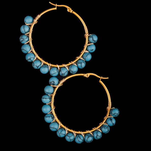 Al Beaded Hoop Earrings in Turquoise