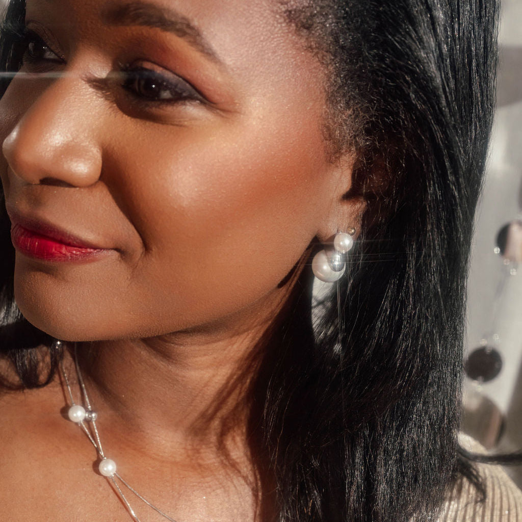 Camille Pearl Stud Earrings in Silver