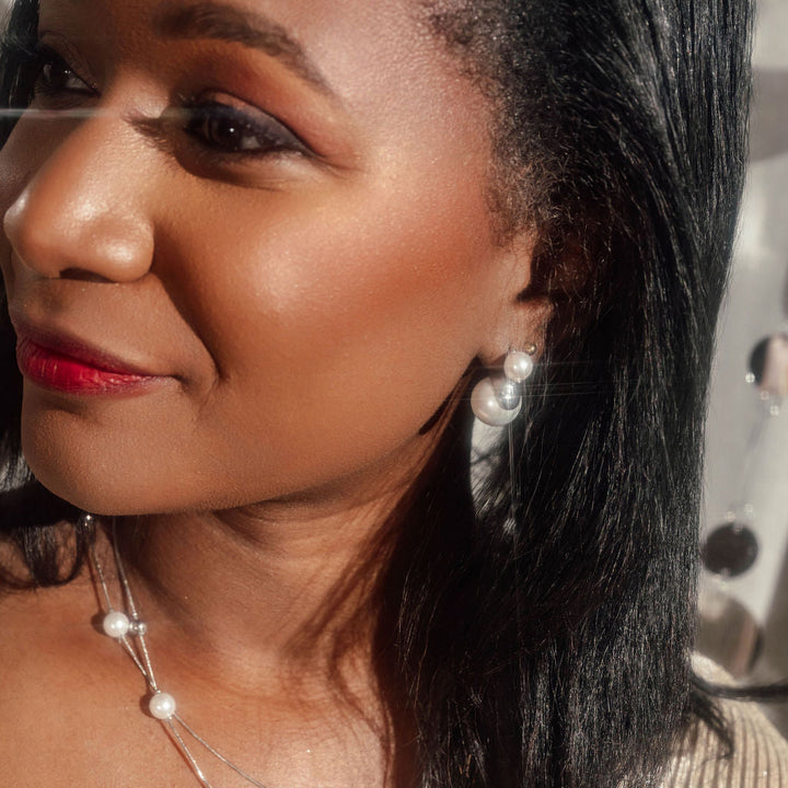 Camille Pearl Stud Earrings in Silver