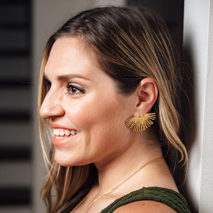over size stud stainless steel fan earring gold
