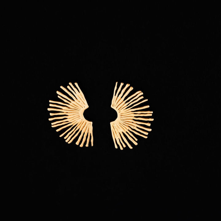 over size stud stainless steel fan earring gold