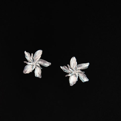 Petite Poinsettia Earrings in Silver