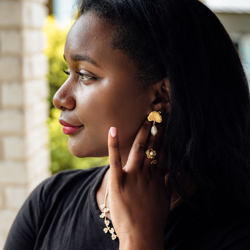 Ginkgo Pearl Earrings