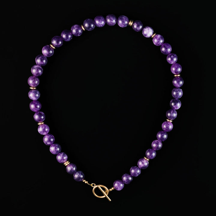 16-inch purple charoite beaded necklace with toggle closure