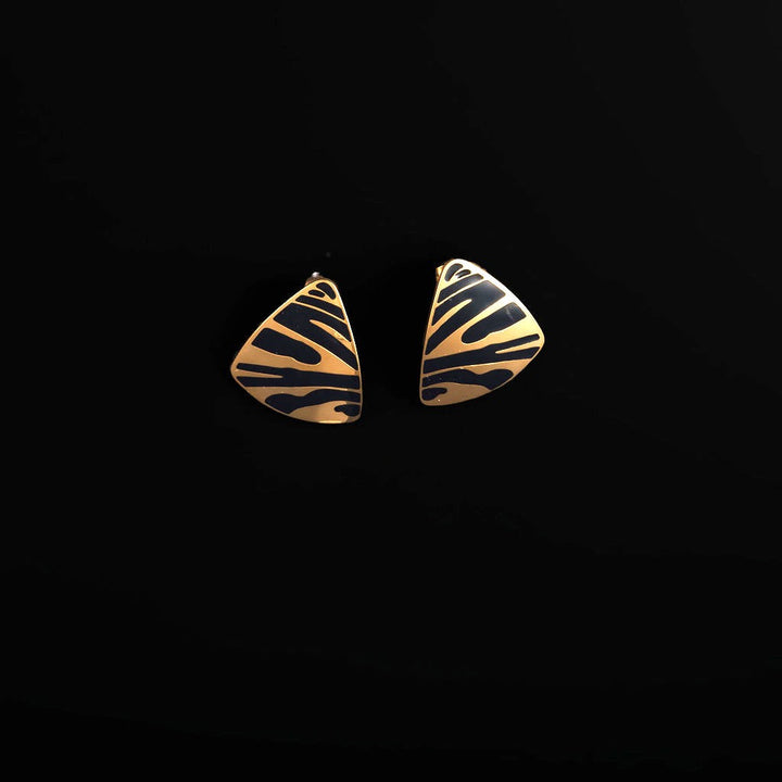 1-inch gold-plated stud earrings with enamel tiger stripe pattern