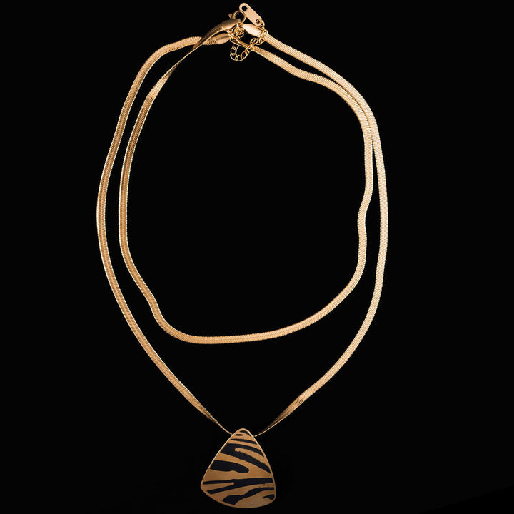  Gold-plated necklace with enamel tiger stripe pendant, adjustable length for layered or long wear