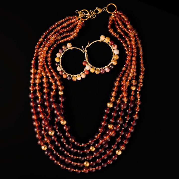 Lineup Layered Beaded Necklace in Amber