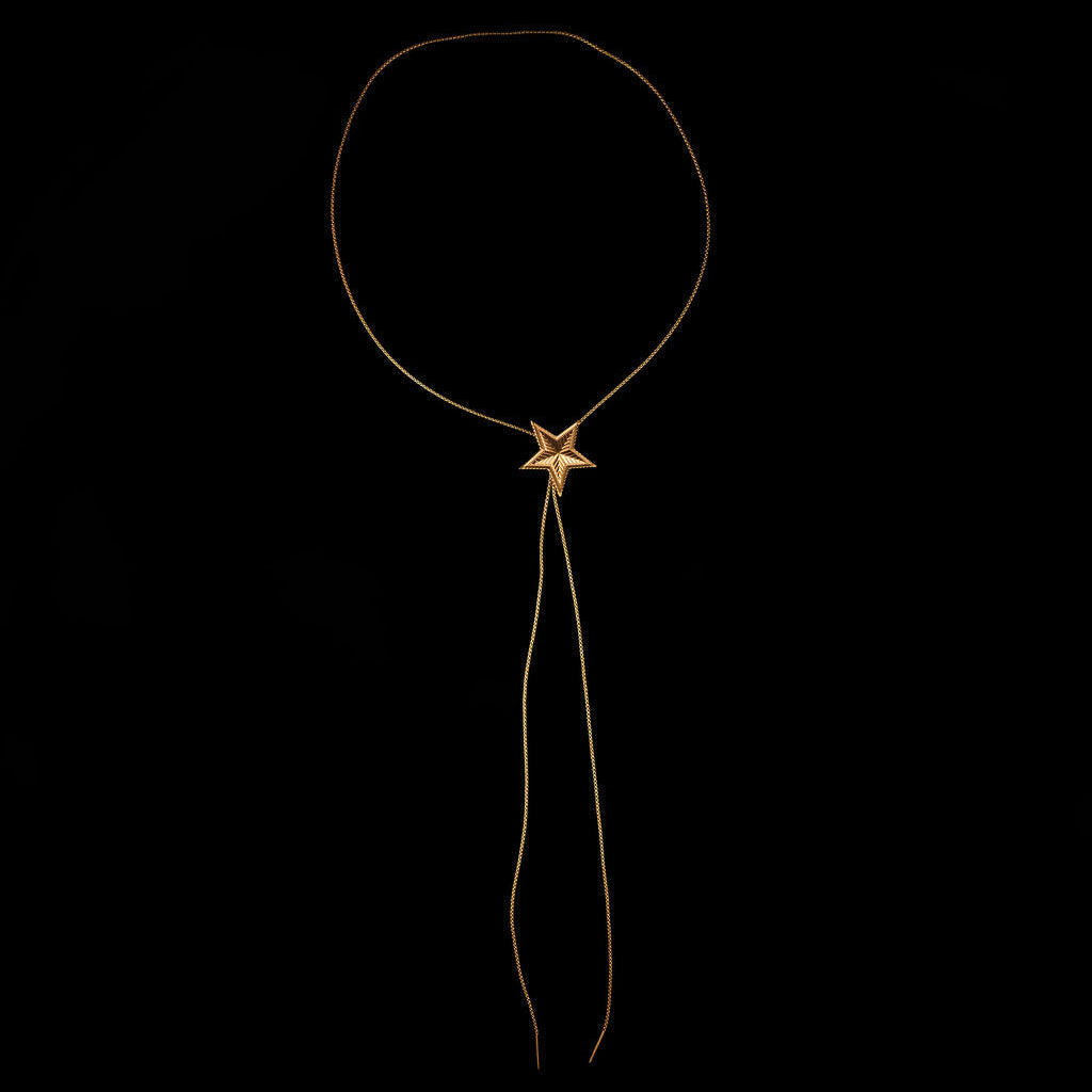  40-inch gold bolo tie necklace with adjustable star detail
