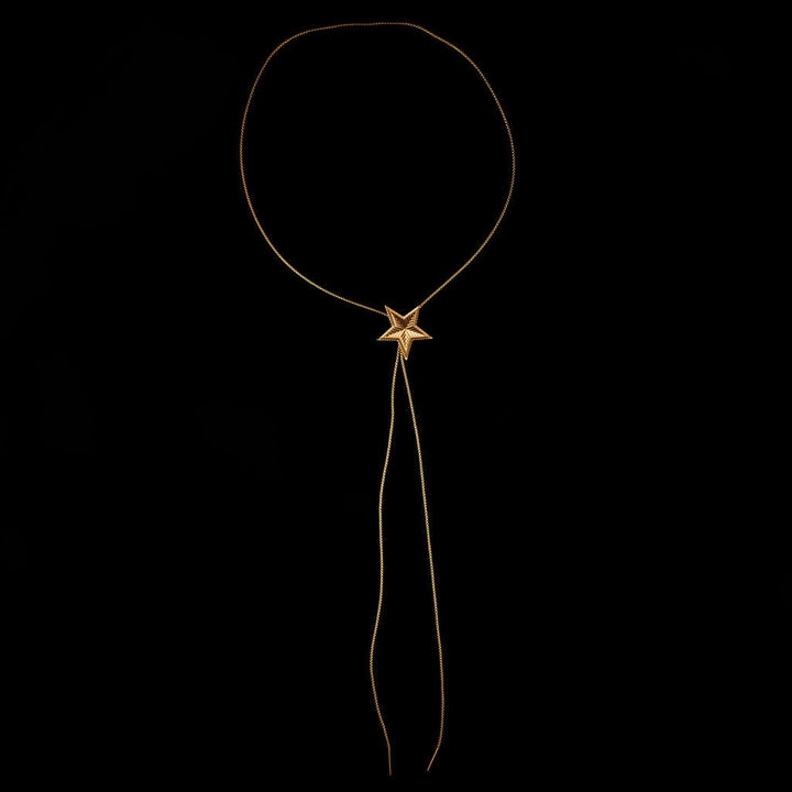  40-inch gold bolo tie necklace with adjustable star detail