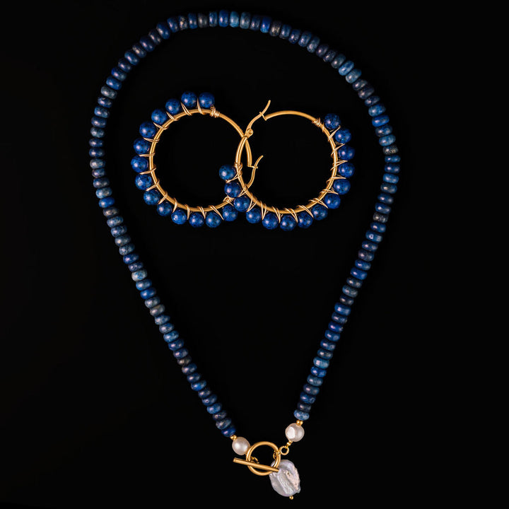 Al Beaded Hoop Earrings in Lapis