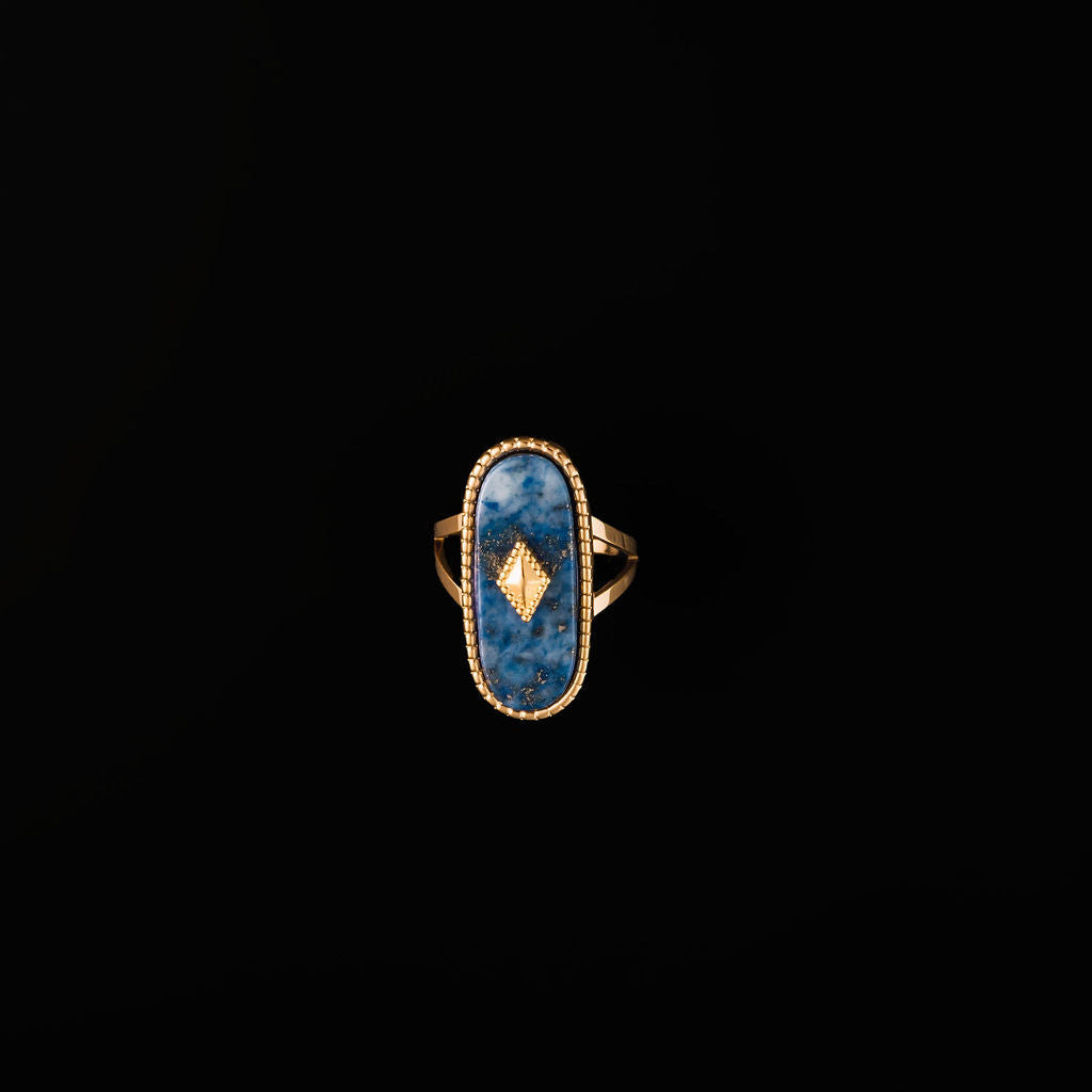 Adjustable lapis stone ring in gold-plated stainless steel