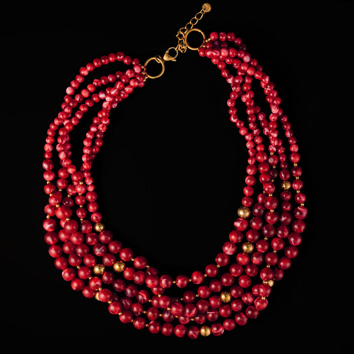 Lineup Layered Beaded Necklace in Red