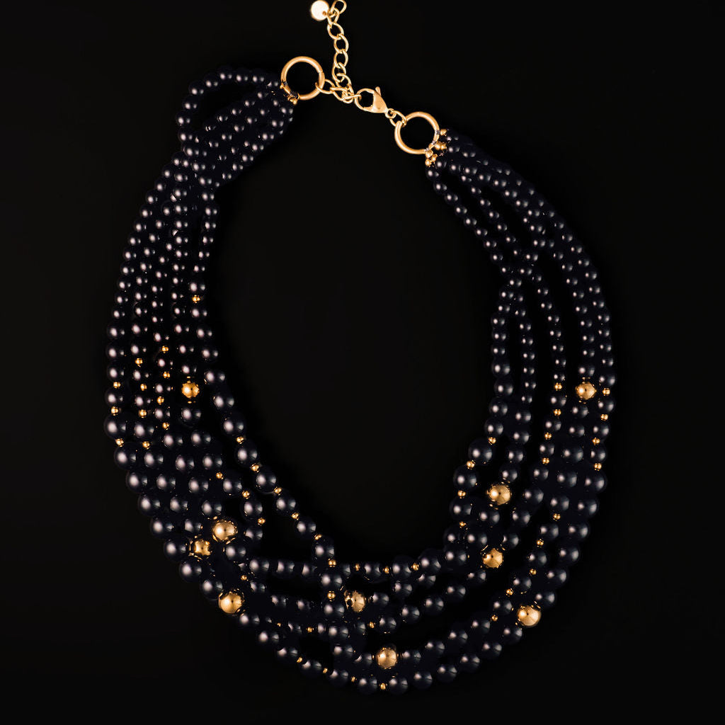 Lineup Layered Beaded Necklace in Black