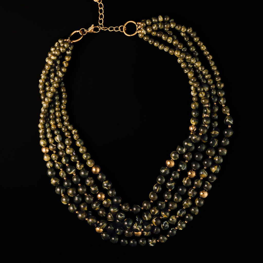 Lineup Layered Beaded Necklace in Olive