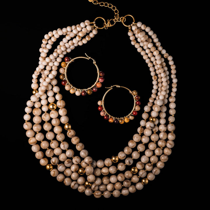 Lineup Layered Beaded Necklace in Ivory