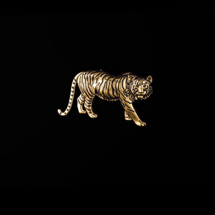 2-inch gold-plated brass tiger brooch pin