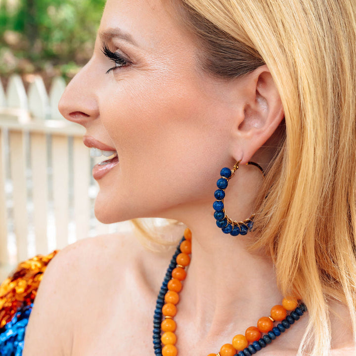 Al Beaded Hoop Earrings in Lapis