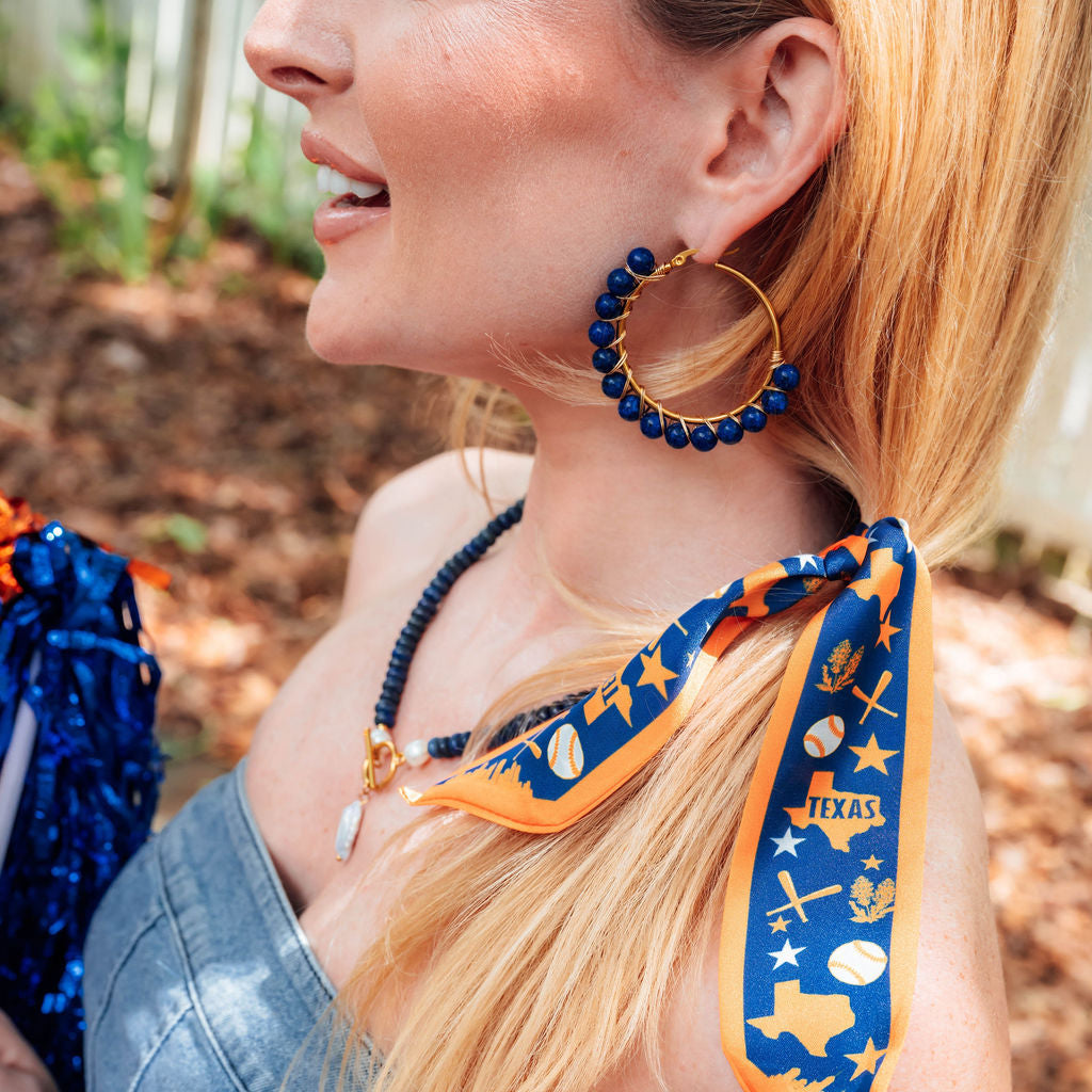 Al Beaded Hoop Earrings in Lapis