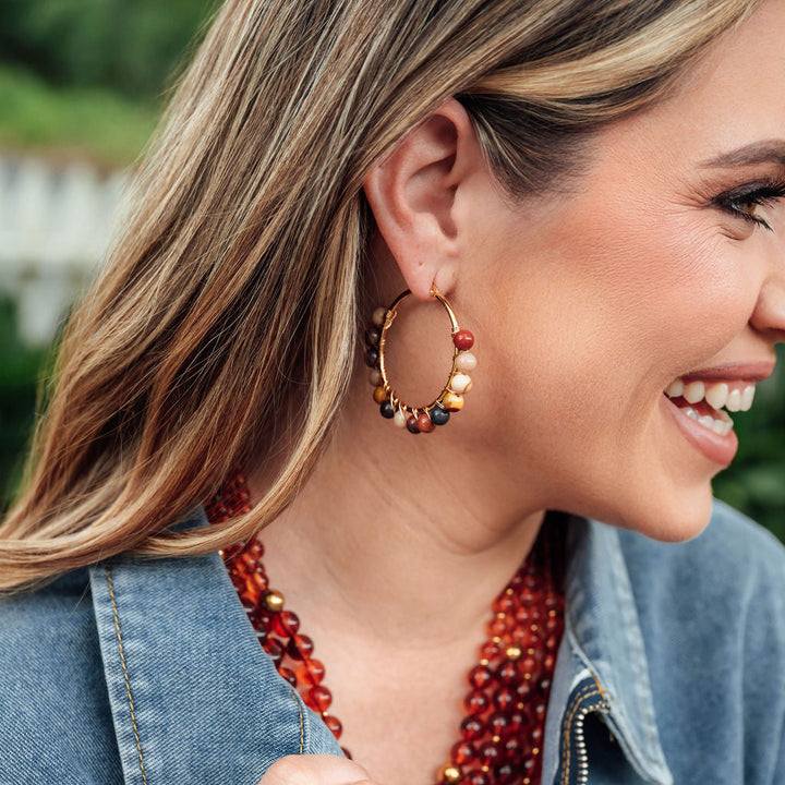 Al Beaded Hoops Earrings in Amber Mookaite