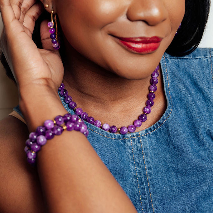Rally Beaded Necklace-Purple