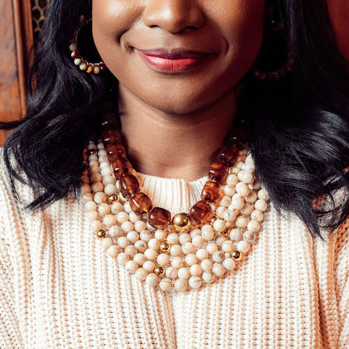 Lineup Layered Beaded Necklace in Ivory