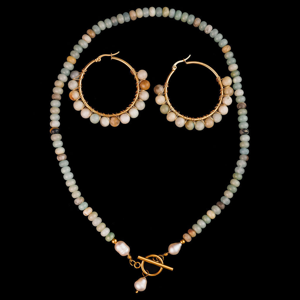 Al  Beaded Hoop Earrings in Amazonite