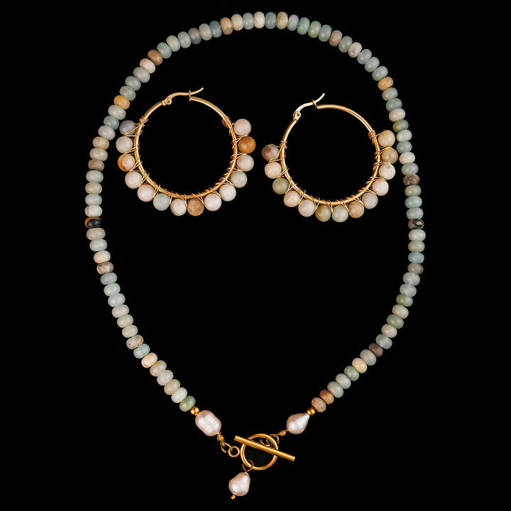 Al  Beaded Hoop Earrings in Amazonite