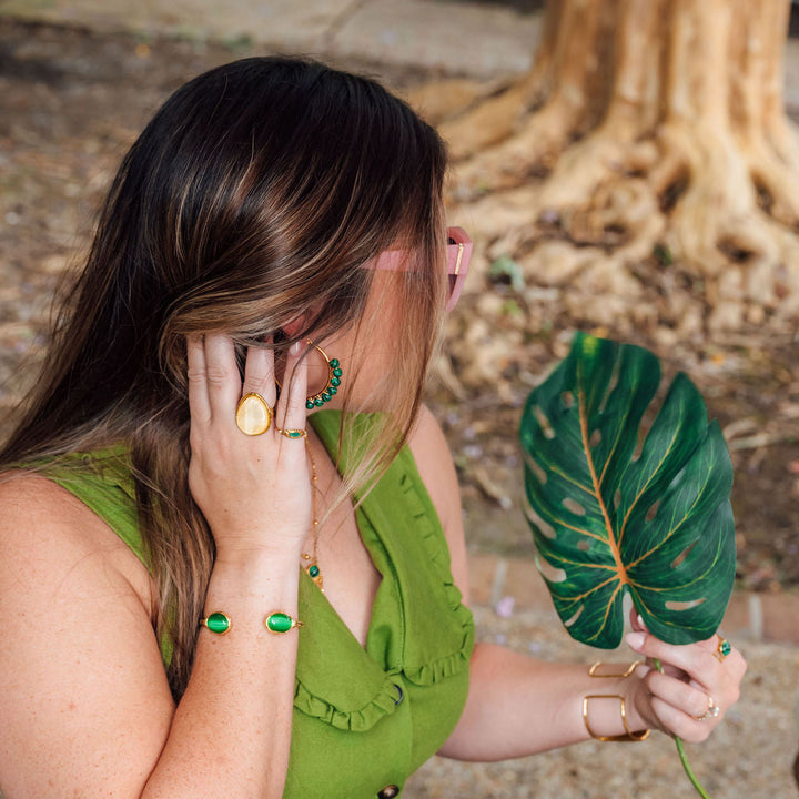 Al Beaded Hoop Earrings in Malachite