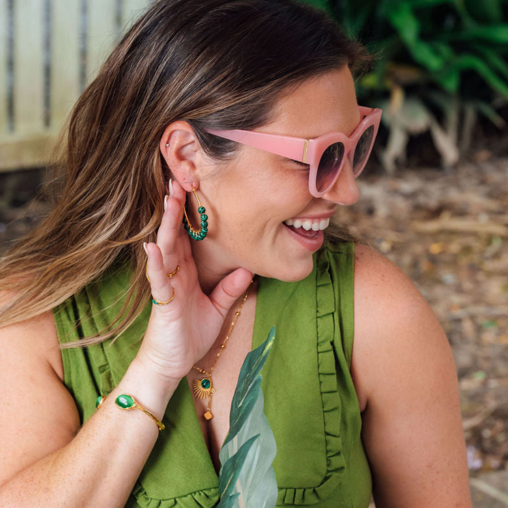 Al Beaded Hoop Earrings in Malachite
