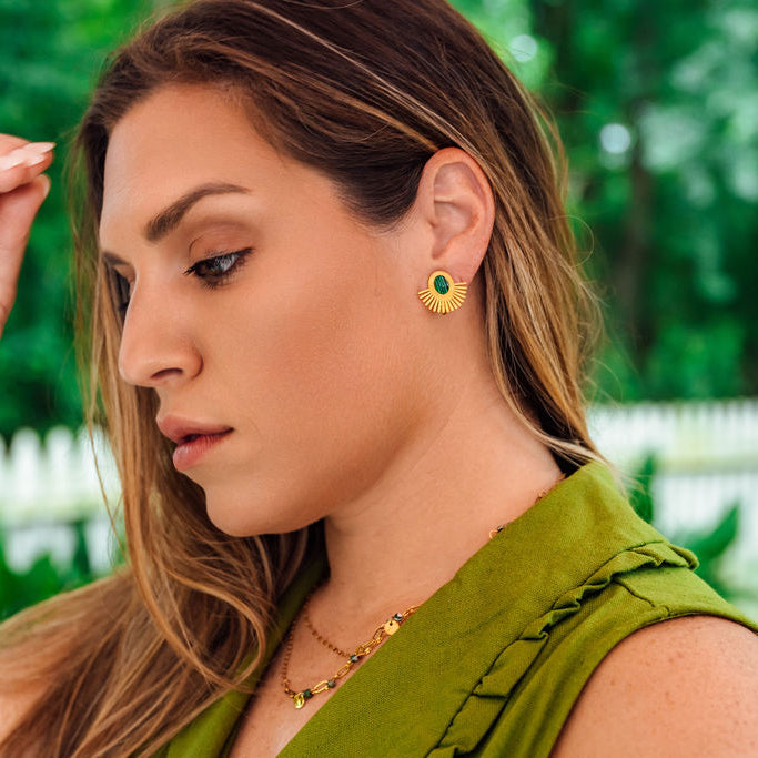 Alexx Clip On Stud Earrings- Green