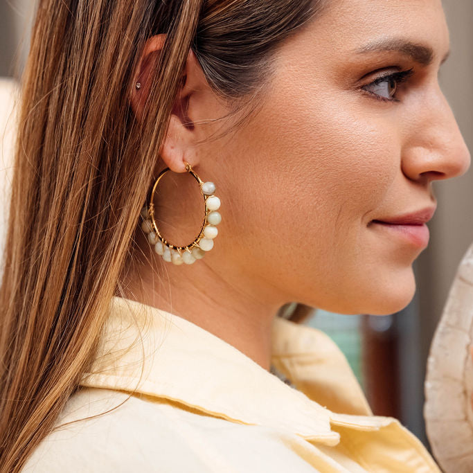 Al  Beaded Hoop Earrings in Amazonite