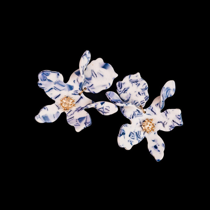Phyllis Floral Earrings- Blue & White