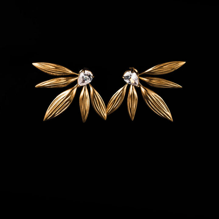 Sparkle Fern Earrings, oversized sparkling fern stud earrings